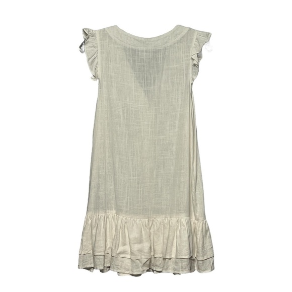 Skylar + Madison Button Dress Ivory Ruffle Trim Tiered V-Neck Mini Rayon Linen L - Picture 2 of 6